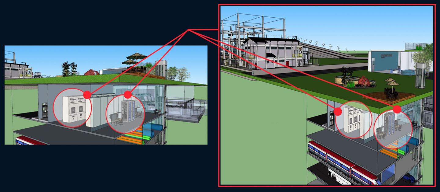 Vit Tall depiction for the relative placement of industrial system components within the control center for a terminal distribution substation